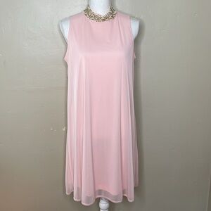 ANNALEE + HOPE Shift Dress Pink Chiffon Jewel Mock Neck Sleeveless Large